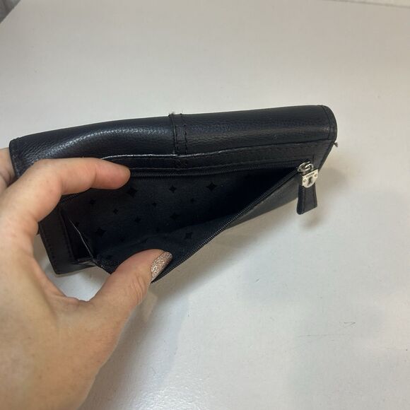 Fossil Maddox Marlow Leather Flap Clutch Wallet Black Vintage Tri-Fold Keyhole - Picture 8 of 8